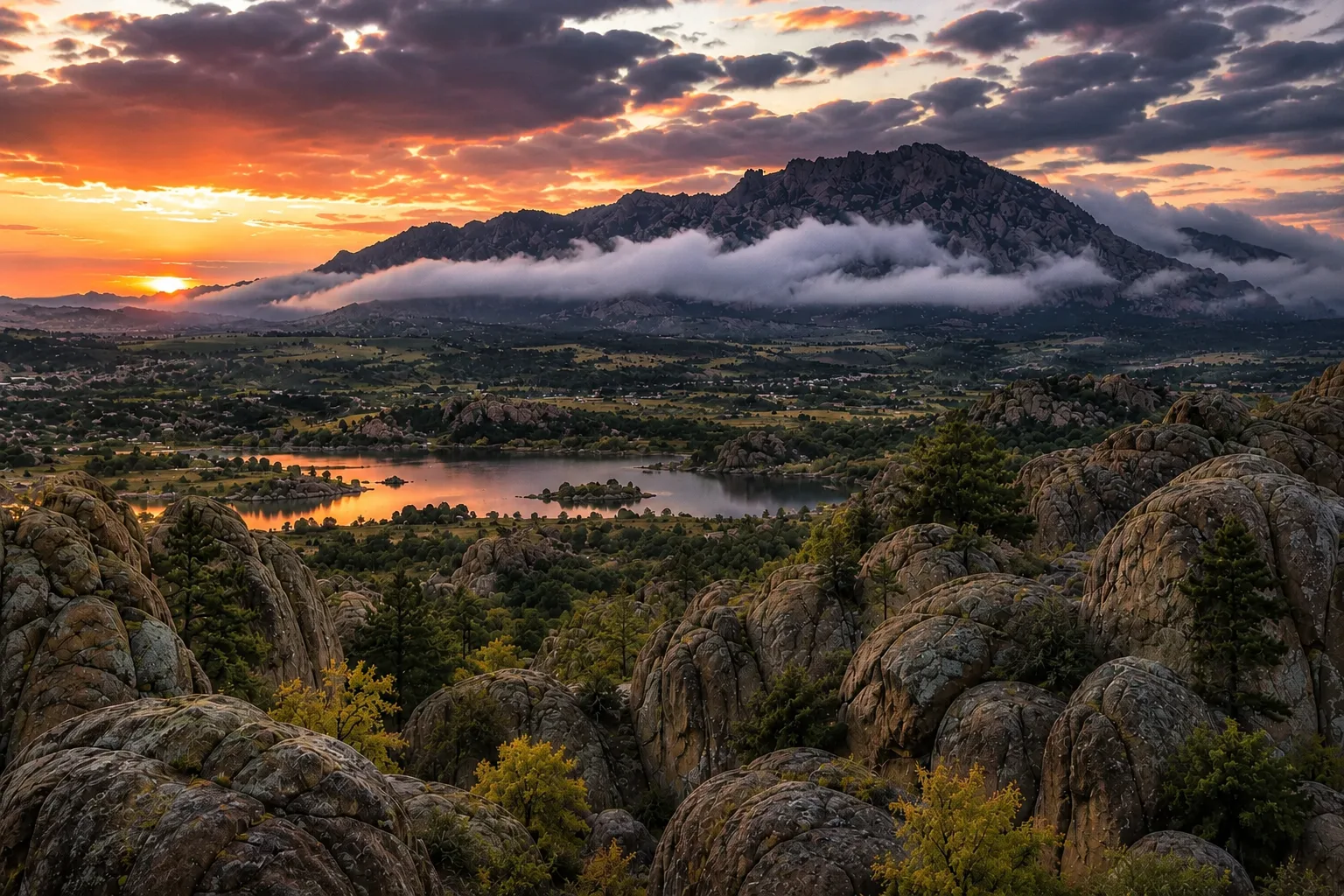 Granite Mountain and the Dells granite domes rising over Prescott, Arizona